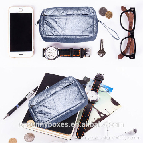 Portable Tyvek Paper Zipper Purse Bag With Wrist Handle